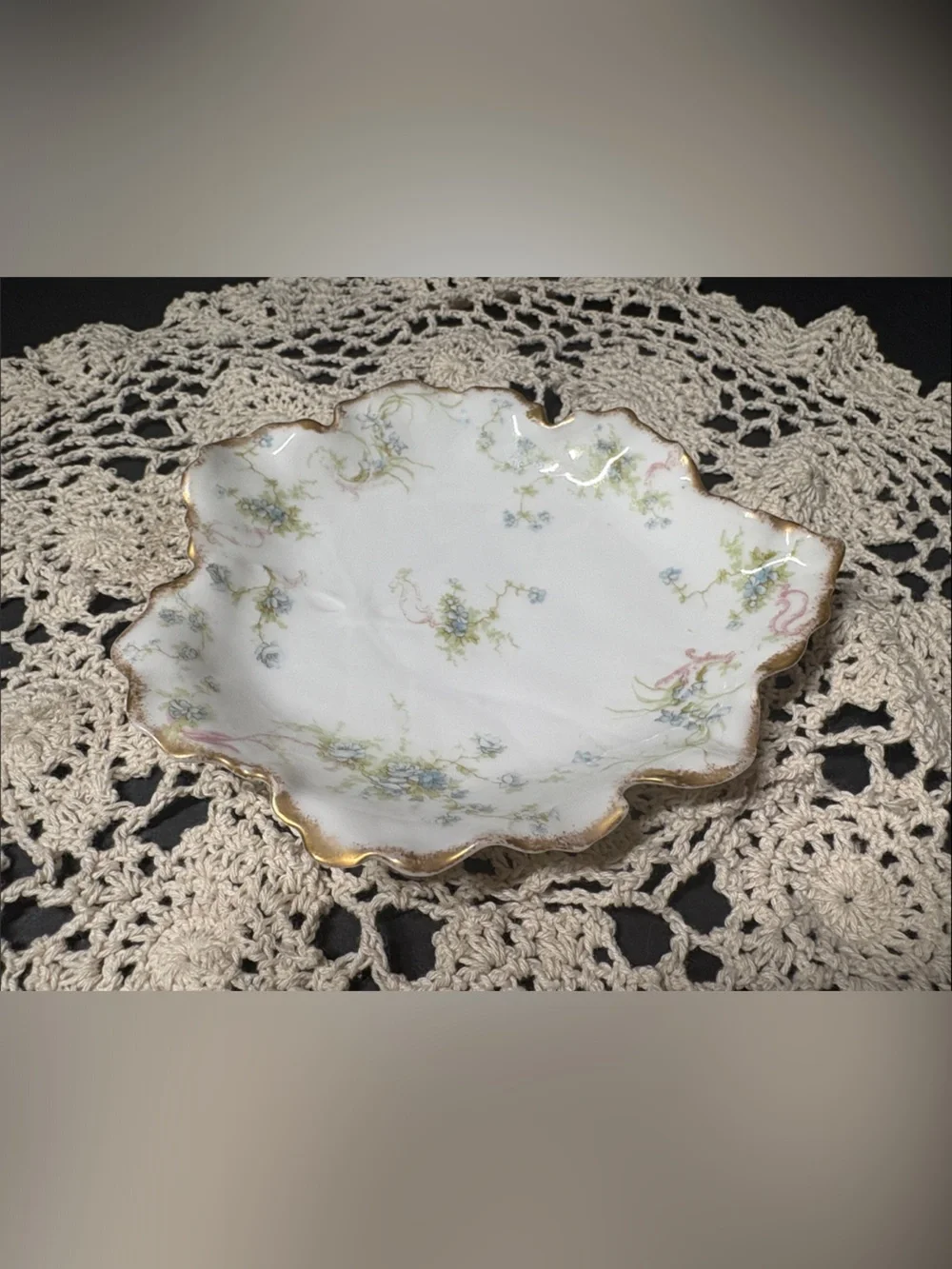 Antique Haviland&Co Limoges Blue Floral 6” Bon-Bon Dish Victorian Cottage Core